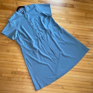 Lands' End Short Sleeve Button Front Dress Drawstring Waist Pockets 1X